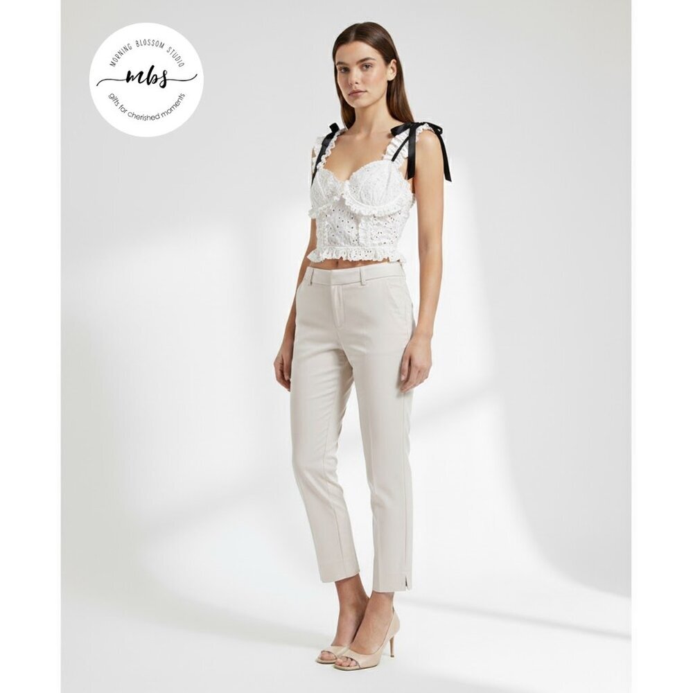 NWT Sky To Moon Eyelet Bow Detail Corset Top White Women M